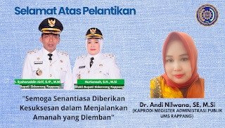 Bupati dan Wakil Bupati Sidrap Dilantik, Kaprodi Magister Administrasi Publik UMS Rappang