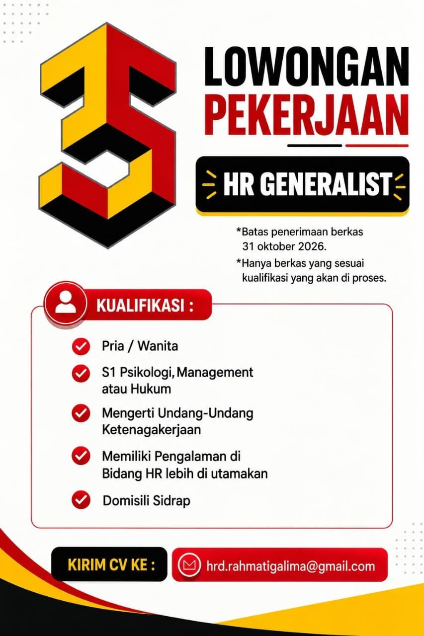 LOWONGAN PEKERJAAN HR Generalist
